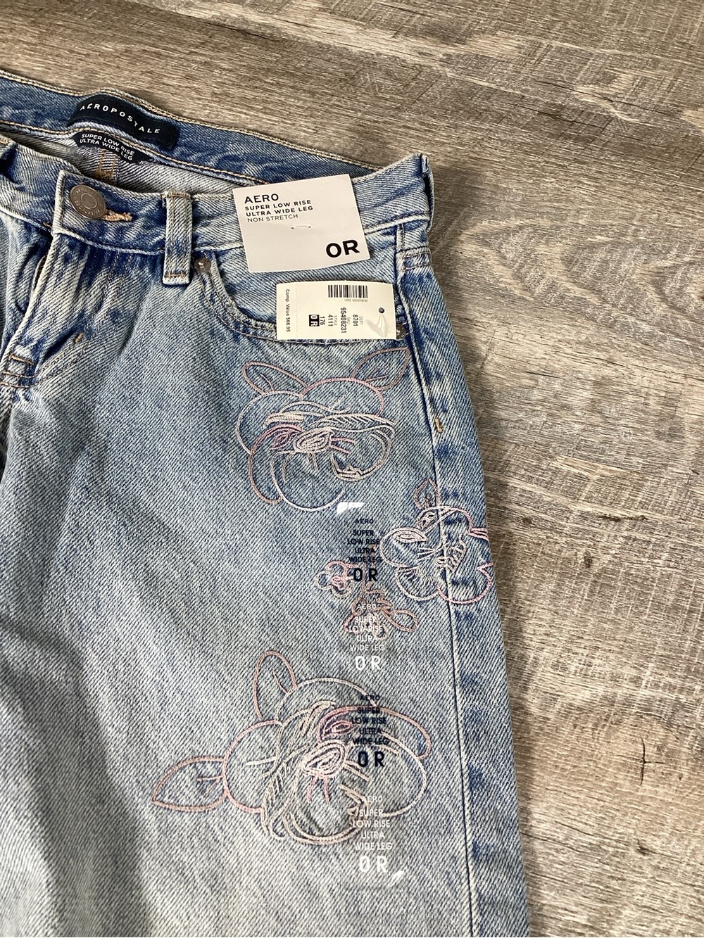 Aéropostale Y2K Ultra Wide Leg Jeans Size 0 Low Rise Floral Embroidered NWT - Picture 5 of 10